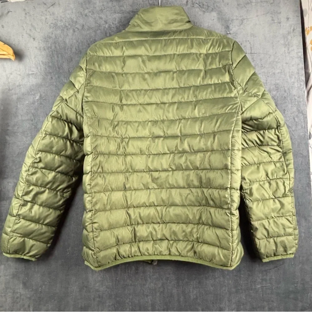 True Religion Olive Puffer Jacket Sz Sm chest measures 41”